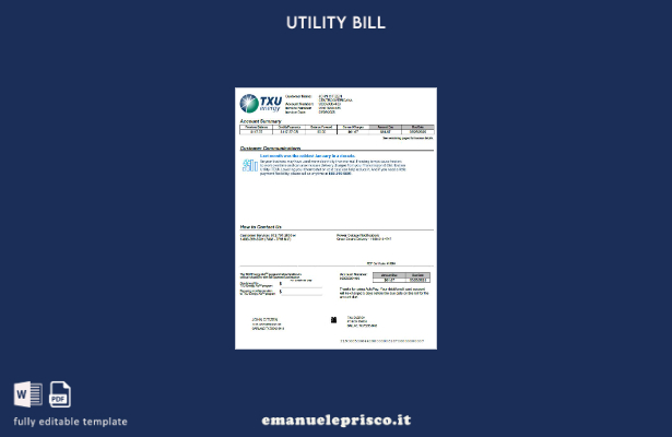 modello di versione word della bolletta energetica USA TXU in stile verificato 1